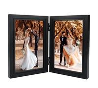 Double Photo Frame 4x6,Wooden Hinged Folding Picture Frame with Glass,Black Photo Frame 10 x 15 cm, Holds 2 Photos Foldable Photo Frames, Tabletop Display,for Family, Friends and Commemorative Gifting