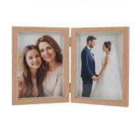 Double Photo Frame 5x7, Hinged Folding Wood Picture Frame with Clear Glass, Tabletop Display for 2 Photos for Wedding, Family, Baby