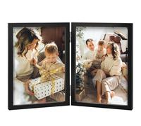 Double Photo Frame 5x7 Hinged Folding Wood Picture Frame with Glass Front Stand Vertical on Desktop Black
