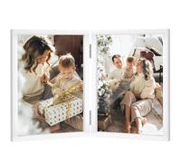 Double Photo Frame 5x7 Hinged Folding Wood Picture Frame with Glass Front Stand Vertical on Desktop White