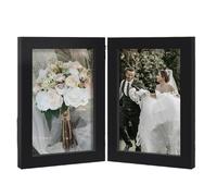 Double Photo Frame 6 in, Hinged Folding Picture Frames for Tabletop Display, Black