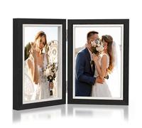 Double Photo Frame 6x4, Hinged Folding Wooden Photo Frame with Glass, Desktop Stand for 2 Photos, Perfect for Family, Wedding Gifts, Black