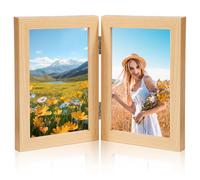Double Photo Frame 6x4, Hinged Folding Wooden Picture Frames for Commemorating and Reminiscing, Holds 2 Photographs 6x4 Photo Frames for Wedding, Baby, Living Room, Bedroom, Office