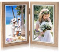 Double Photo Frame 6x4 Photo Frames with Folding Hinges Wooden Photo Frame Twins frame with High Transparency Panel 6x4 Picture Frames Double Sided Photo Frames for Wedding, Family, Baby
