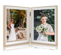 Double Photo Frame Natural Wood Picture Frame Hinged Folding Picture Frame Wooden Photo Frame Tabletop or Wall Hanging Solid Wood Veneer Finish Photo Frames for Wedding Home Office Gallery
