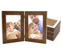 Double Photo Picture Frame 6 x 4, Brown, Pack of 3, Holds 2 Photographs, Twin Hinged 6x4 10 x 15 cm Brown Frames 6x4 Photo Frames, 4x6 Photo Collage Gallery Display