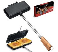 Double Pie Iron for Camping Cast Iron, Pre-seasoned Cast Iron Campfire Sandwich Maker, Mountain Pie Maker, Portable Campfire Cooking Equipment Camp Cooker