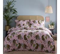 Portfolio Home Night Jaguar Animal Print Pink Double Soft Easy Care Bed Linen Bedding Duvet Cover Quilt Set With Pillow Cases