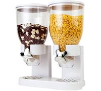 Double Plastic Classic Dry Food Cereal, Dry Fruits, Rice Grains, Dry Pasta Double Dispenser Canister, Transparent Air Tight Cover Keeps Food Fresh & Great for Portion Control (White)