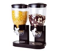 Double Plastic Classic Dry Food Cereal, Dry Fruits, Rice Grains, Dry Pasta Double Dispenser Canister, Transparent Air Tight Cover Keeps Food Fresh & Great for Portion Control (Black)