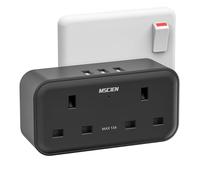 Double Plug Adaptor, Mscien Plug Adapter with 3 USB, 2 Way Plug Extension with Dual 2 Pin Socket at The Bottom, 13A UK Multiplug Extender, Wall Charger Power Socket for Home Kitchen Office, Black