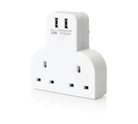 Double Plug Adaptor With 2 Usb- 2 Way Plug Adapter Uk Multi Plug Extension 3 Pin Socket Wall Charger For Travel, Home,Office,Kitchen