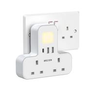 Double Plug Adaptor with USB (1USB-C), MSCIEN Plug Extension Socket Extender with Night Light Multi Plug Adapter, White Plug Adaptor, Wall Socket UK Power Strip for Home, Office