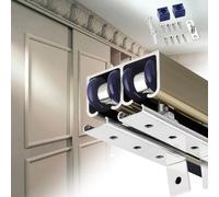 Double Pocket Door Track 24 28 36 48 Inch, Closet Sliding Door Tracks with Wheels, Barn Door Hardware Kit Aluminum Track, Sliding Door Rail/Champne/1.6M/5.2Ft