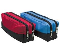 Double Pocket Zip Rectangular Large Fabric Pencil Case- (red) Ideal for School