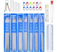 Double Pointed Knitting Needles Set, 35 Pcs Short 20cm Metal Double Ended Knitting Needles for Beginner, Sock Knitting Pins Set Straight Needles Starter Kit (2.0/2.5/3.0/3.5/4.0/4.5/5.0mm)