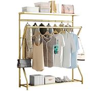 Double Pole Coat Rack Gold Heavy Duty Clothes Rail, Home Bedroom Balcony Garment Rack with Hooks, Top Bottom Shelf and Non-slip Mat(Size:80x40x160 cm)