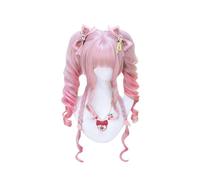 Double Ponytail Clip Wigs for Women Lolita Pink Gradient Long Curly Wig Natural Looking Synthetic Heat Resistant Fiber Wig for Daily Party Use