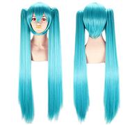 Double Ponytail Hatsune Miku Anime Long Straight Wigs for Girl Lovely Synthetic Cosplay Party Wigs Lake Blue 100 cm/39 in