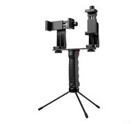 Double Position Mobile Phone Holder for Live Streaming: Robust ABS Stand with Dual Camera Recording, Portable Tripod for Stable Videos on Social for Media Platforms, Compact for (Tripod Version)