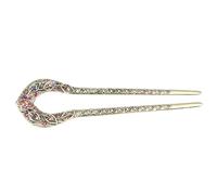 Double Prong Crystal Hairpin U Shaped Chignon Accessory for Women | Purple Alloy Construction, Beaded Embellishment, Secure Bun Support, Elegant Updo Styling for Dancers, Workplace Looks