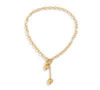 Double Puffy Heart Pendant Y Shaped Necklace Y2k Hip Hop Polished Chunky Cuban Link Chain Choker Aesthetic Toggle Clasp Love Ot Buckle Charm Statement Fashion Jewelry for Women Her, One Size, Alloy