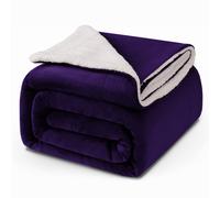 (Double, Purple) Sherpa Blanket Thick Soft Reversible Winter Warm Throw - 480 GSM Mink Fleece Sofa Bed Travel Blanket