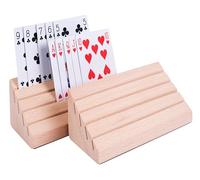 Double Pyramid Card Holder Beech Wood - Set of 2 Playing Card Holders for up to 40 Cards, Bridge and Family Games 390815