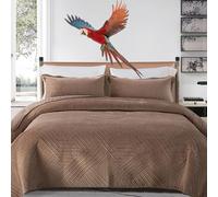 Double Quilt Bedding Set Size Four Seasons Velvet Reversible Bedspread Embossed Quilt Bedspread coffee 220x240cm