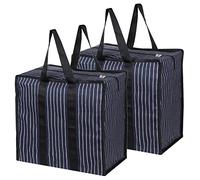 Double R Bags Multipurpose Extra Large Big Heavy Duty Storage Organizer Reusable Canvas Shopper Bag with Strong Handles and Base with Covers Zip (Pack of 2, Navy)
