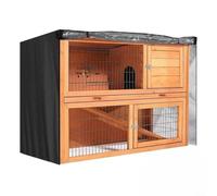 Double Rabbit Hutch Cover with Ventilation and Viewing Window, Weatherproof Protective Cover for Outdoor Use, Zip Access, Suitable for 48 x 20 x 41 Inch Rabbit House, Black (A)