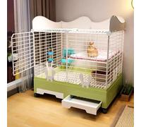 Double Rabbit Hutch, Indoor Rabbit Hutch with Storage Space - Small Animal Hutch with Two Sliding Trays for Rabbits, Chinchillas and Ferrets(Green)
