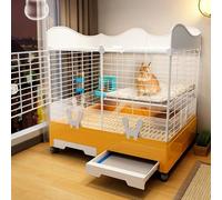 Double Rabbit Hutch, Indoor Rabbit Hutch with Storage Space - Small Animal Hutch with Two Sliding Trays for Rabbits, Chinchillas and Ferrets(Orange)