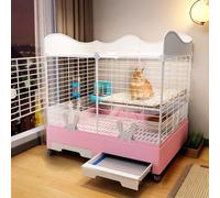 Double Rabbit Hutch, Indoor Rabbit Hutch with Storage Space - Small Animal Hutch with Two Sliding Trays for Rabbits, Chinchillas and Ferrets(Pink)