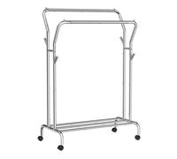 Songmics Double Clothes Hanging Rail With Wheels and Shelf, 100 Kg Total Max. Load, Silver, Silver