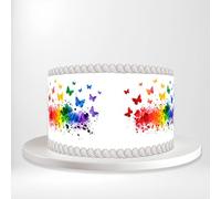 Double Rainbow Butterflies Watercolour Paint Splash Wrap Around Print A4 Edible Paper Icing Sheet Cake Topper Side Ribbon Border Decor for Personalised Themed Decorations