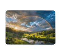Double Rainbow Over Green Landscape Area Rug 150 x 100 cm, Soft Non Slip | Printed bedroom rug with soft underfoot feel; fits easily beside beds and sofas; for bedside and sofa areas