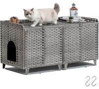 Double Rattan Cat Litter Box for 2 Cats | Hidden Cat Toilet with Mat & Hooks, Odour Neutralising & Easy to Clean