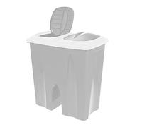 Double Recycling Waste Bin 2 x 25L Plastic Duo Dustbin Kitchen Trash Can Double Compartment Rubbish Bin Waste Separation Recycled Waste Cardboard Rubbish Disposal Container 2 x 25 Litre (Grey)