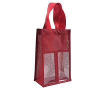 Double Red Wine Bag with Window，Jute Wines Bottle Gift Bag with Clear Window & Drawstring - Reusable Rustic Wine Carrier for Birthday, Wedding, Party & Christmas Gift (1 Pack)
