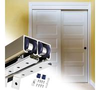 Double Reinforced Sliding Door Track Kit Aluminum Rail & Roller Hardware for Interior Doors 3.1m/10.2ft Champagne FinishEasy Installation Durable & Stylish