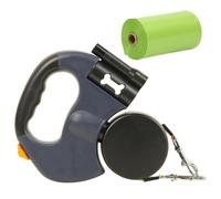 Double Retractable Dog Lead, 360° Tangle-Free Strong Nylon Band, One-Hand Brake (Blue)