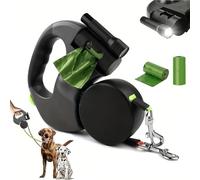 double retractable dog lead, dual dog lead no tangle, The Flow leesh Dual Leash with 360° No-Tangle Swivel, Retractable Length, LED Light & Poop Bag Holder (Black)