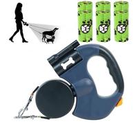 Double Retractable Dog Lead, Dual Dog Leads No Tangle With Light & Poop Bag Holder with 6 Poop Bags, 360° No-Tangle Swivel, Retractable Length for Small to Large Dogs (Blue)