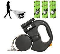 Double Retractable Dog Lead, Flawleesh Dog Lead, Dual Dog Leads No Tangle With Light & Poop Bag Holder with 6 Poop Bags, 360° No-Tangle Swivel, Retractable Length for Small to Large Dogs (Black)