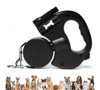 Double Retractable Dog Lead, Roller Lead with LED Light, Extendable Double Dog Lead for 2 Dogs, 3 m Dog Lead, Flexi, Non-Slip Handle, Quick Brake Button for Small and Medium Dogs (Black)