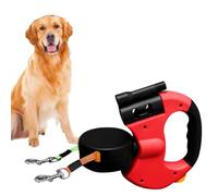 Double Retractable Dog Leash, 360° Tangle-Free Reflective Nylon Retractable Reflective Leash, Multi-Functional Leashes Rechargeable Flashlight Double Dog Lead for Walking 2 Dogs (Red-Battery)