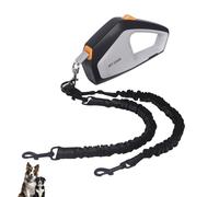 Double Retractable Dog Leash for Two Dogs - 16 Ft Tangle-Free Dual Dog Leash with One-Hand Lock System, Non-Slip Ergonomic Handle & Shock-Absorbing Bungee for Small Medium Large Dogs (Black Gray, 2)
