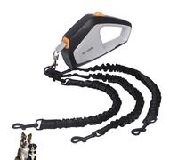Double Retractable Dog Leash for Two Dogs - 16 Ft Tangle-Free Dual Dog Leash with One-Hand Lock System, Non-Slip Ergonomic Handle & Shock-Absorbing Bungee for Small Medium Large Dogs (Black Gray, 3)