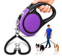 Double Retractable Dog Leash for Two Dogs Up to 110 lbs - 18.6 ft Coupler Leashes for Small Medium Dogs - One Locked System, Non Slip Grip, Tangle Free